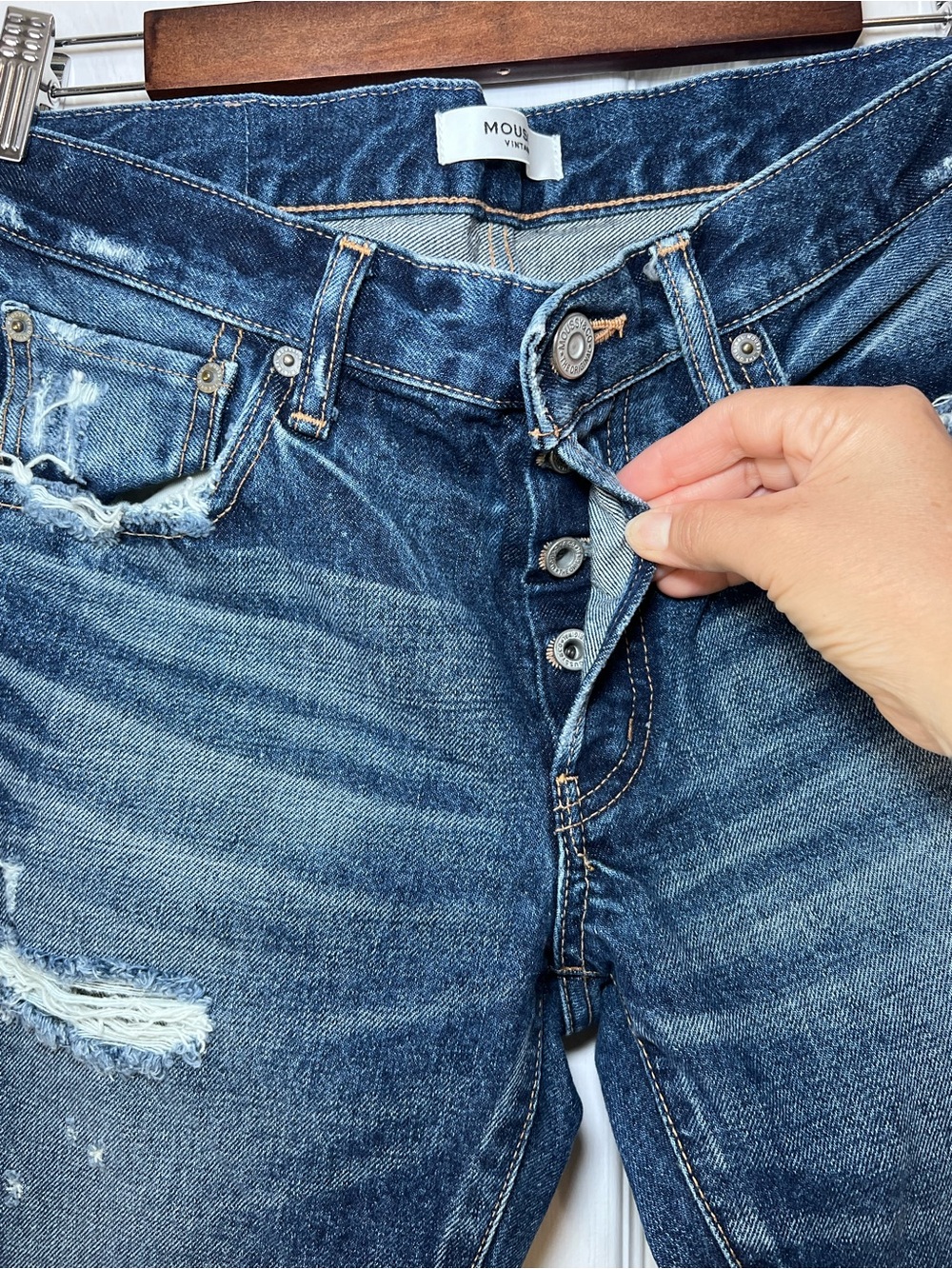 Moussy Vintage Comfort Glendale Skinny Jeans Blue Medium Wash Distressed Size 27 - Picture 3 of 14